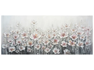 Ručně malovaný obraz Bílé květiny 140x60 cm, olejomalba