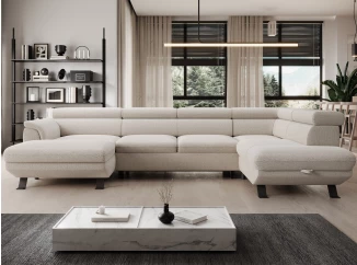 Sedací souprava Raven XL, krémová látka, tvar pravé U