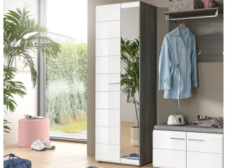 Předsíňová skříň se zrcadlem Salsa, šedý dub/bílá lesk