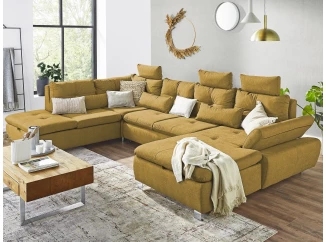 Sedací souprava Madeira 3B, hořčicová žlutá látka, tvar levé U