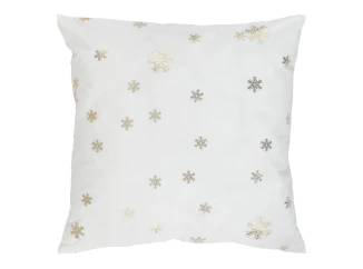 Vánoční dekorační polštář Zlaté vločky 45x45 cm, bílý