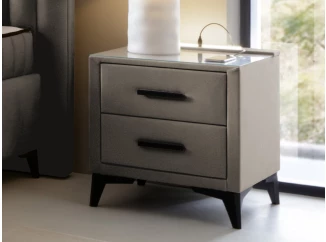 Noční stolek se 2 zásuvkami Joy, béžová látka