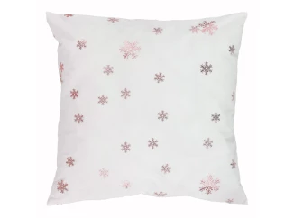 Vánoční dekorační polštář Červené vločky 45x45 cm, bílý