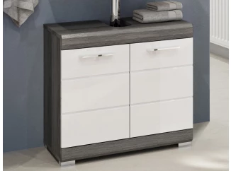 Koupelnová skříňka pod umyvadlo Scout, šedý dub/bílá lesk, 2 dveře