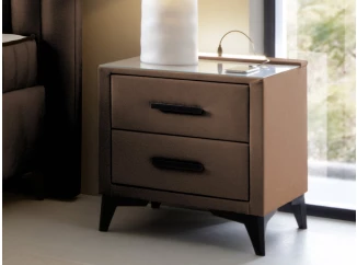 Noční stolek se 2 zásuvkami Joy, whiskey hnědá látka