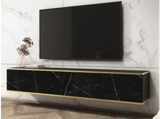 Závěsná TV skříňka Orfeo, 175 cm, imitace mramoru/zlatá