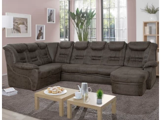 Sedací souprava Elvis U, hnědá látka v optice kůže, s rozkladem