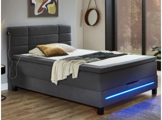 Postel boxspring s osvětlením Jefferson 140x200 cm, antracitová látka