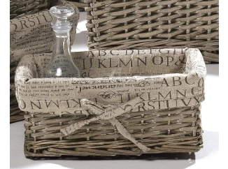 Proutěný úložný košík látka s potiskem, 33x13x23 cm