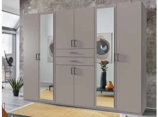 Šatní skříň se zrcadly Düsseldorf, 270 cm, šedá sahara