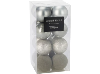 Vánoční ozdoby (16 ks) Koule, stříbrné