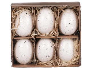 Velikonoční dekorace Vyfouklá vajíčka, 6 ks, bílá kropenatá