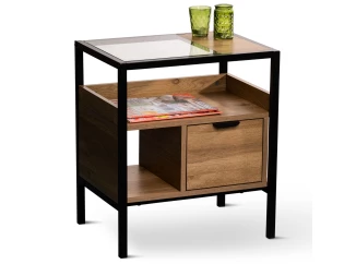 Odkládací/noční stolek se zásuvkou Mandurah, kov/dub