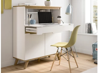 Sekretář s výklopným stolkem Scandi, bílá/dub nox