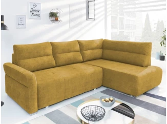 Rohová sedačka na trvalé spaní Island,hořčicová žlutá látka, pravý roh