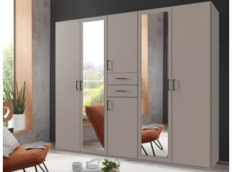 Šatní skříň se zrcadly Düsseldorf, 225 cm, šedá sahara