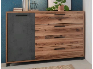 Komoda se zásuvkami Sarnia, srubová prkna/tmavý beton