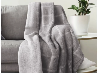 Deka Sherpa 150x200 cm, šedé kostky