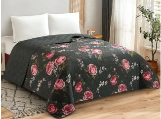 Přehoz postele Rommy 220x240 cm, květinový antracitový