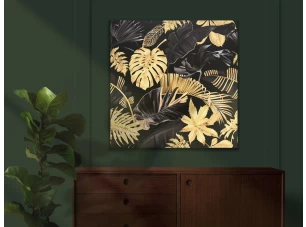 Obraz na plátně Černozlaté tropické listy, 80x80 cm