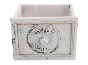 Závěsný obal na květináč bílý, vintage dřevo