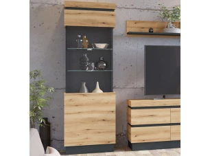 Vysoká vitrína Corte, dub coast/tmavě šedá, pravá