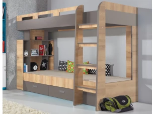 Dvoupatrová postel se zásuvkami Nano 90x200 cm, dub/grafit