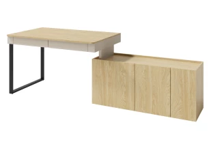 Psací stůl s komodou Lucky, pískově béžová/olejovaný dub