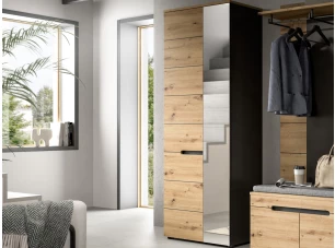 Předsíňová skříň se zrcadlem Cano, 65 cm, šedá/dub artisan