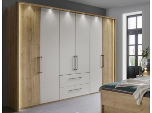 Šatní skříň Kanada, 300 cm, dub bianco/šedá