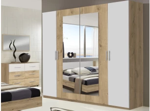 Šatní skříň s otočnými dveřmi Nora, 225 cm, prkenný dub/bílá