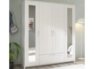 Šatní skříň se zrcadly Leporolo 156 cm, bílá mat