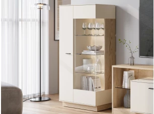 Vitrína Meolo 75 cm, dub cremona/béžový kašmír