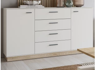 Široká komoda se zásuvkami Meolo 155 cm, dub cremona/béžový kašmír