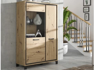 Nízká vitrína Trondheim 101  cm, dub artisan/dub černý
