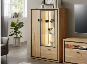 Skříňka s prosklením Flores, dub gustavson/antracit