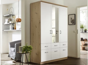 Šatní skříň se zrcadlem Bremen, 136 cm, dub artisan/bílá