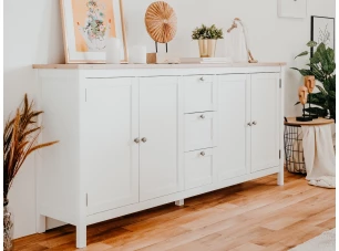 Široká úložná komoda Bergen, bílá/dub artisan