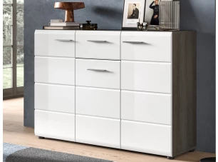 Komoda se zásuvkou Salsa, 120 cm, šedý dub/bílá lesk