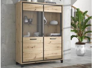 Široká vitrína Trondheim 121 cm, dub artisan/dub černý
