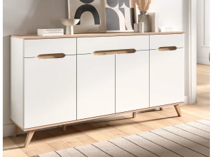 Široká komoda Scandi, bílá/dub nox