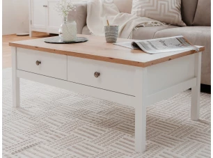 Konferenční stolek se zásuvkami Bergen, bílá/dub artisan