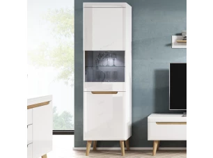 Vysoká vitrína Nordi, dub riviera/bílá lesk