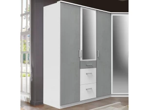 Šatní skříň se zrcadlem Click, 135 cm, bílá/šedý beton