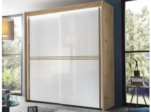 Šatní skříň s osvětlením Imperial, 201 cm, dub artisan/bílé sklo