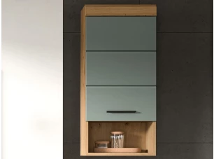 Závěsná koupelnová skříňka Scout, dub artisan/šalvějově zelená