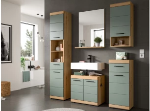 Koupelnová sestava (5 dílů) Scout, dub artisan/šalvějově zelená