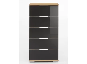 Skříňka s 5 zásuvkami Easy Plus, 49 cm, prkenný dub/šedé sklo