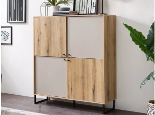 Vysoká úložná skříňka Cube, dub evoke/pískově šedá