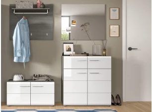 Předsíňová sestava Salsa (4-dílná), šedý dub/bílá lesk